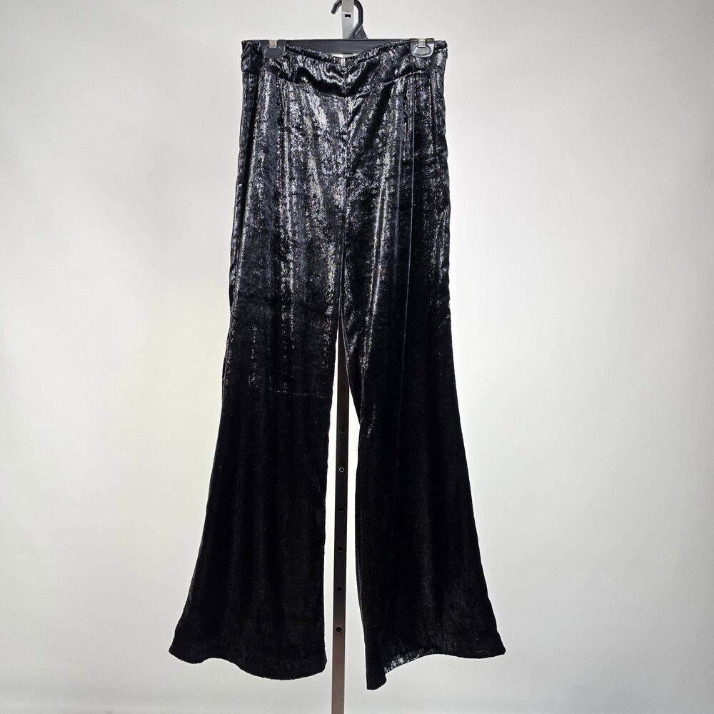 Orly Black Crushed Velvet Flare Pants Size M